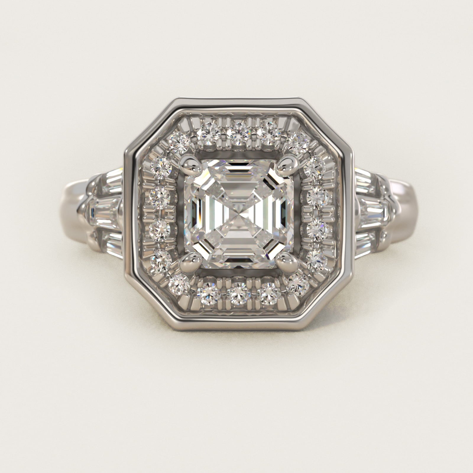 Square Halo Diamond Engagement Ring in 18k White Gold By Zac Zac Posen - Asscher Center