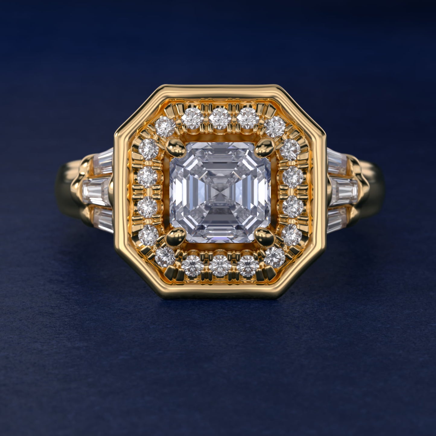 Square Halo Diamond Engagement Ring in 14K Yellow Gold By Zac Zac Posen - Asscher Center
