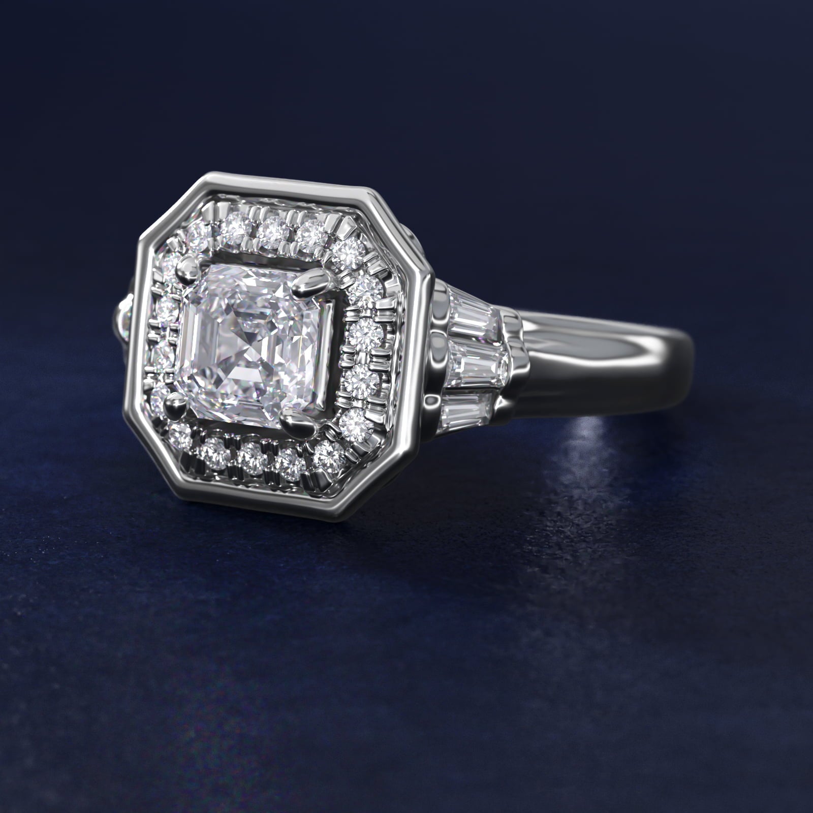 Square Halo Diamond Engagement Ring in Platinum By Zac Zac Posen - Asscher Center