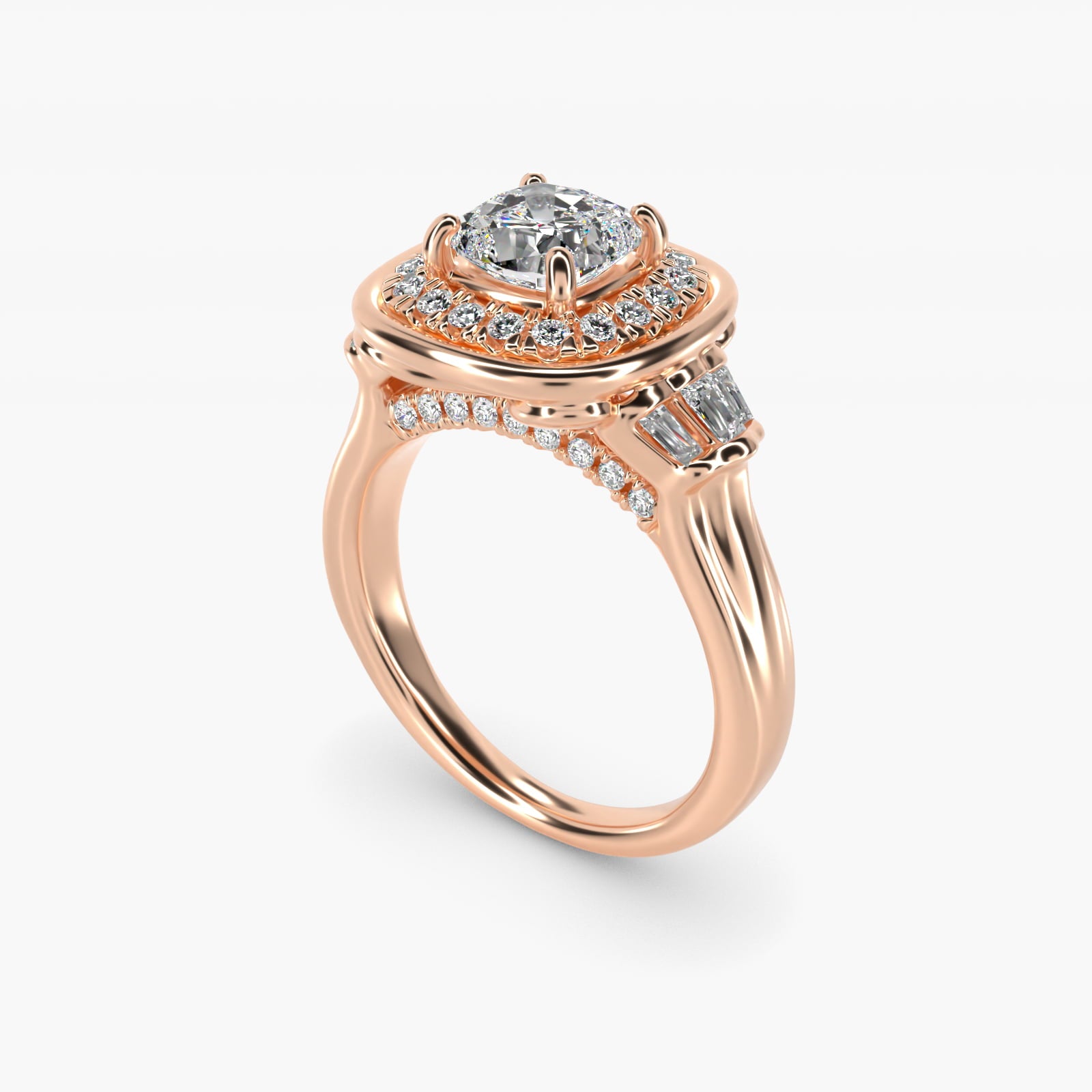 Square Halo Diamond Engagement Ring in 14k Rose Gold By Zac Zac Posen - Cushion Center