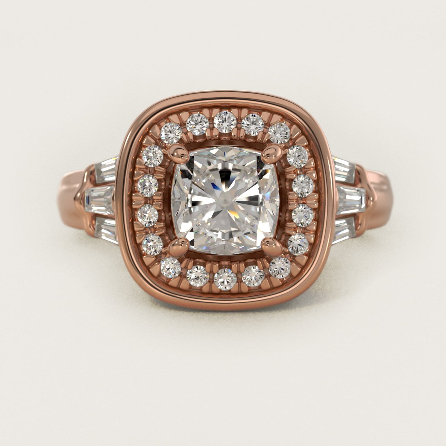 Square Halo Diamond Engagement Ring in 14k Rose Gold By Zac Zac Posen - Cushion Center