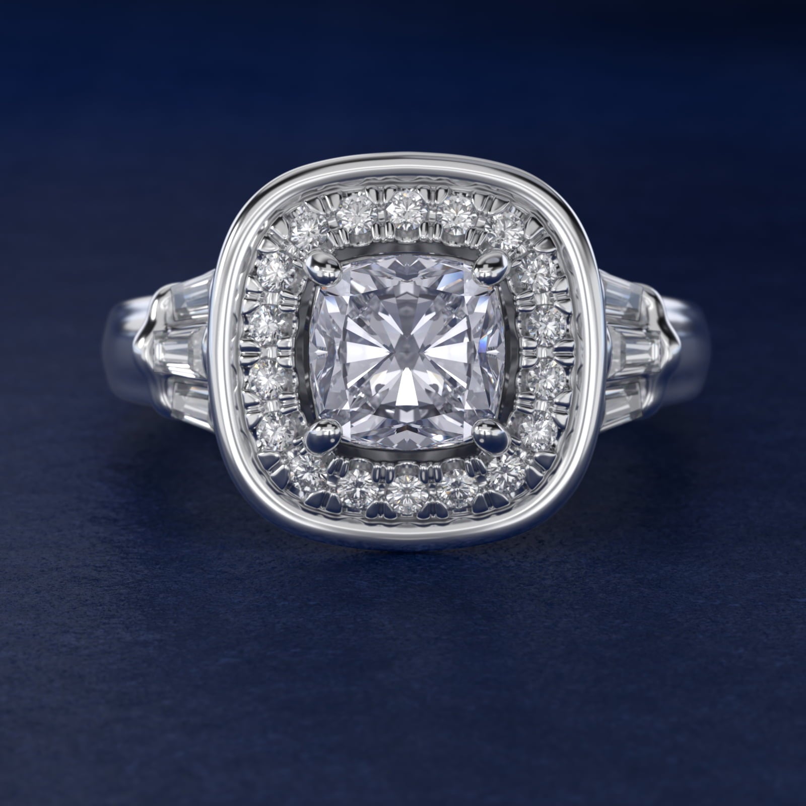 Square Halo Diamond Engagement Ring in 14k White Gold By Zac Zac Posen - Cushion Center