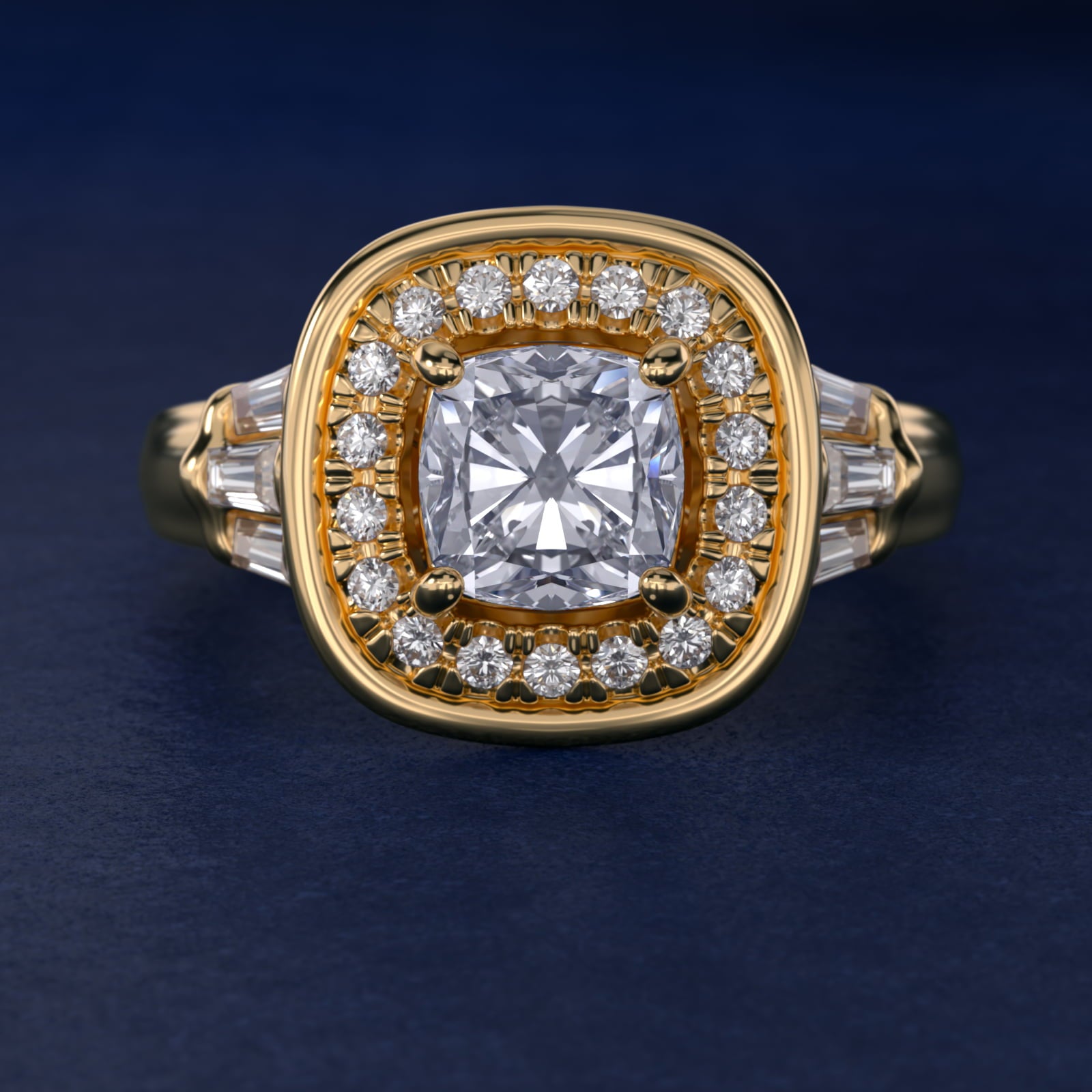 Square Halo Diamond Engagement Ring in 14K Yellow Gold By Zac Zac Posen - Cushion Center