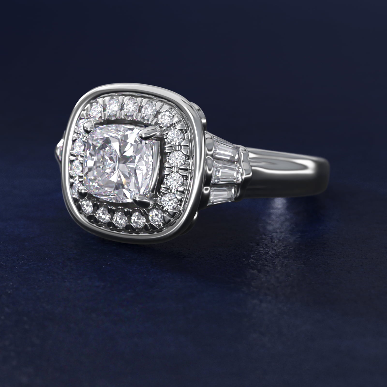 Square Halo Diamond Engagement Ring in Platinum By Zac Zac Posen - Cushion Center