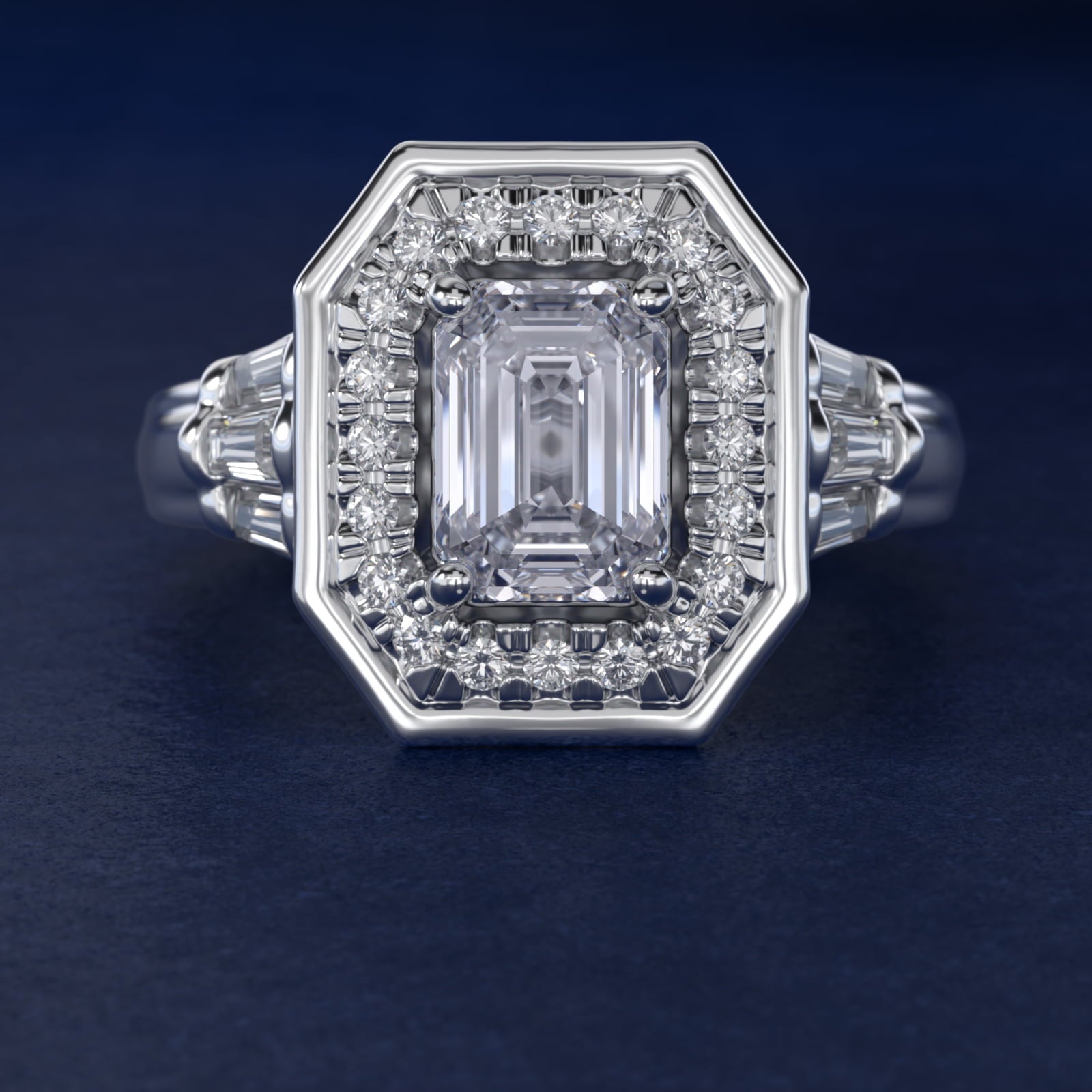Square Halo Diamond Engagement Ring in 18k White Gold By Zac Zac Posen - Emerald Center