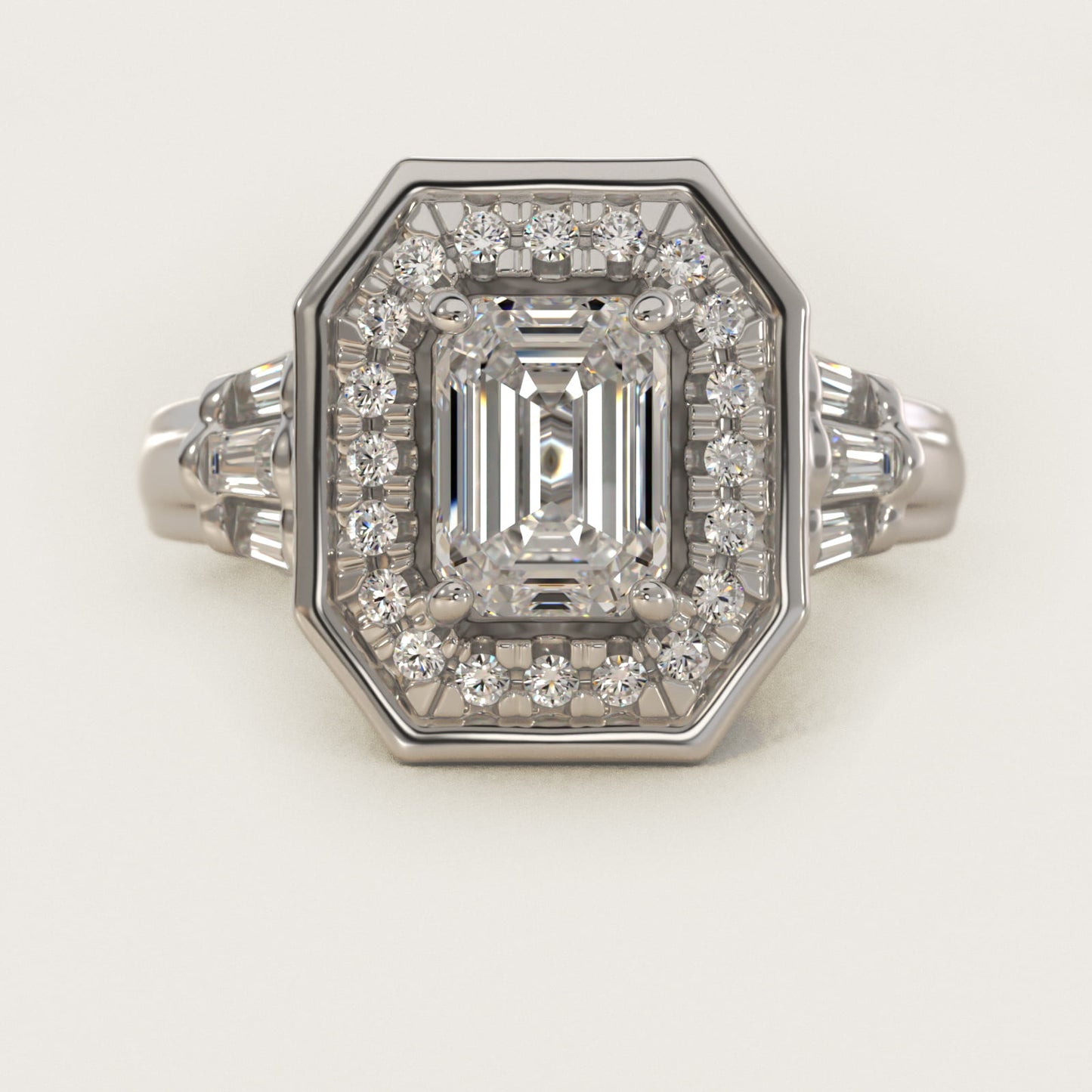 Square Halo Diamond Engagement Ring in 18k White Gold By Zac Zac Posen - Emerald Center
