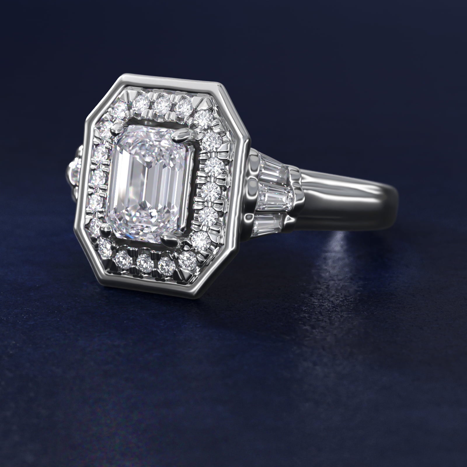 Square Halo Diamond Engagement Ring in Platinum By Zac Zac Posen - Emerald Center