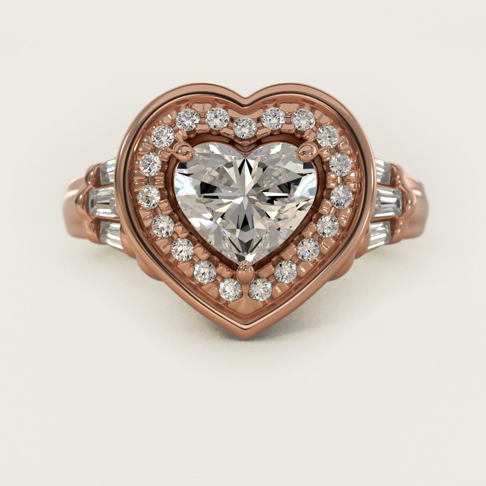 Square Halo Diamond Engagement Ring in 14k Rose Gold By Zac Zac Posen - Heart Center