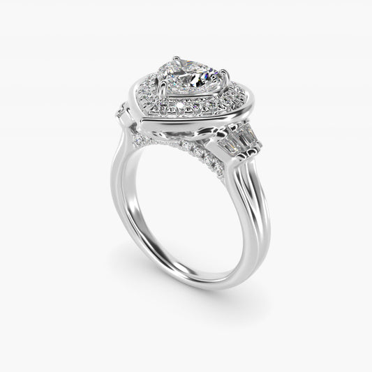 Square Halo Diamond Engagement Ring in 18k White Gold By Zac Zac Posen - Heart Center