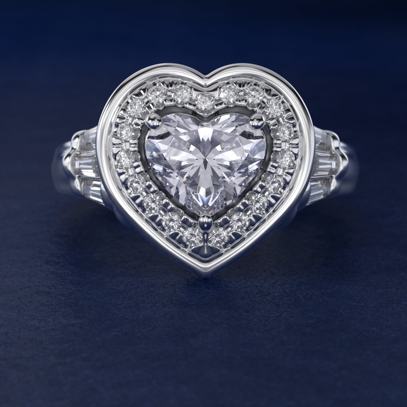 Square Halo Diamond Engagement Ring in 18k White Gold By Zac Zac Posen - Heart Center