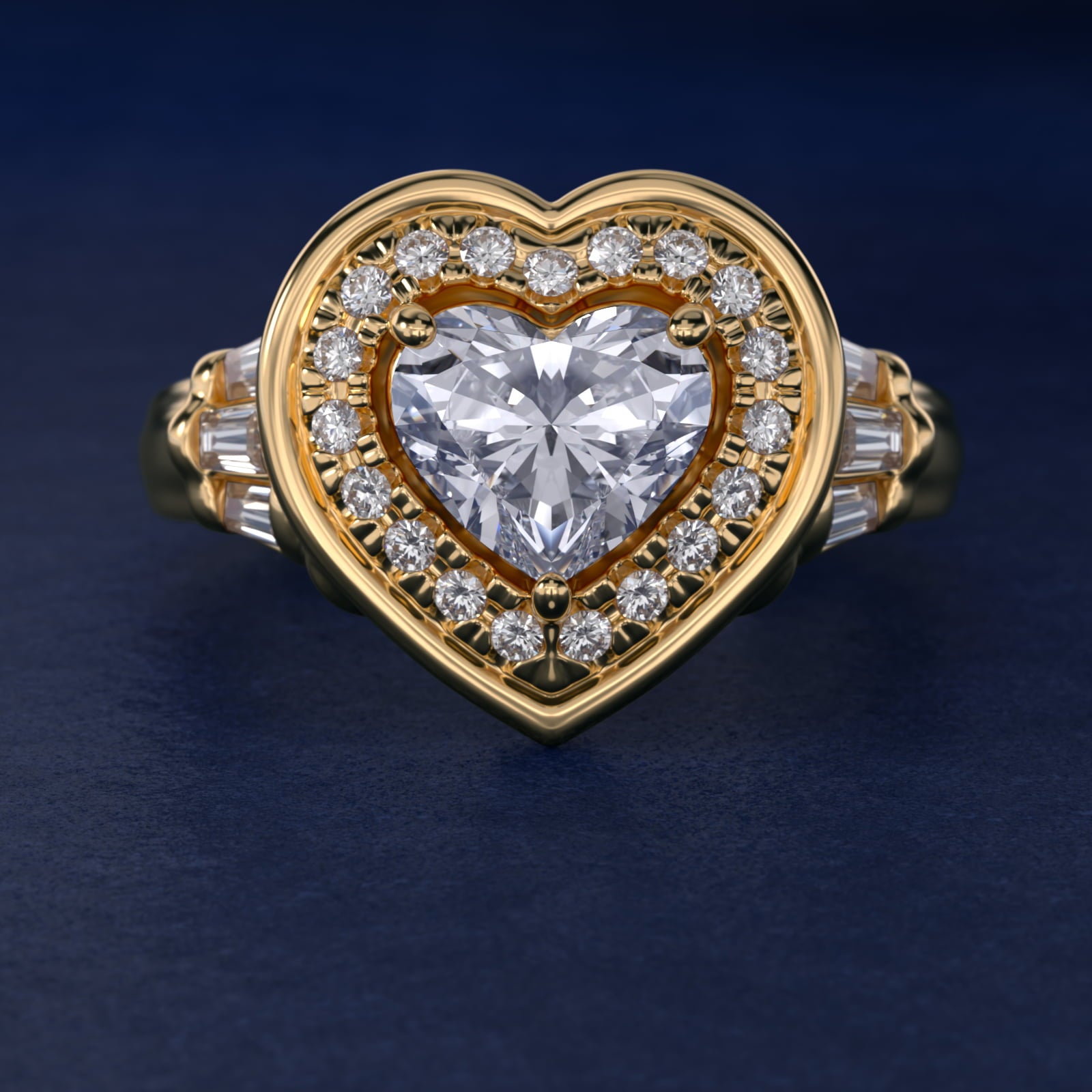 Square Halo Diamond Engagement Ring in 14K Yellow Gold By Zac Zac Posen - Heart Center