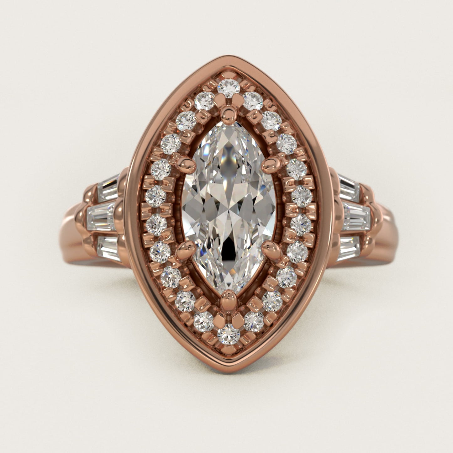 Square Halo Diamond Engagement Ring in 14k Rose Gold By Zac Zac Posen - Marquise Center