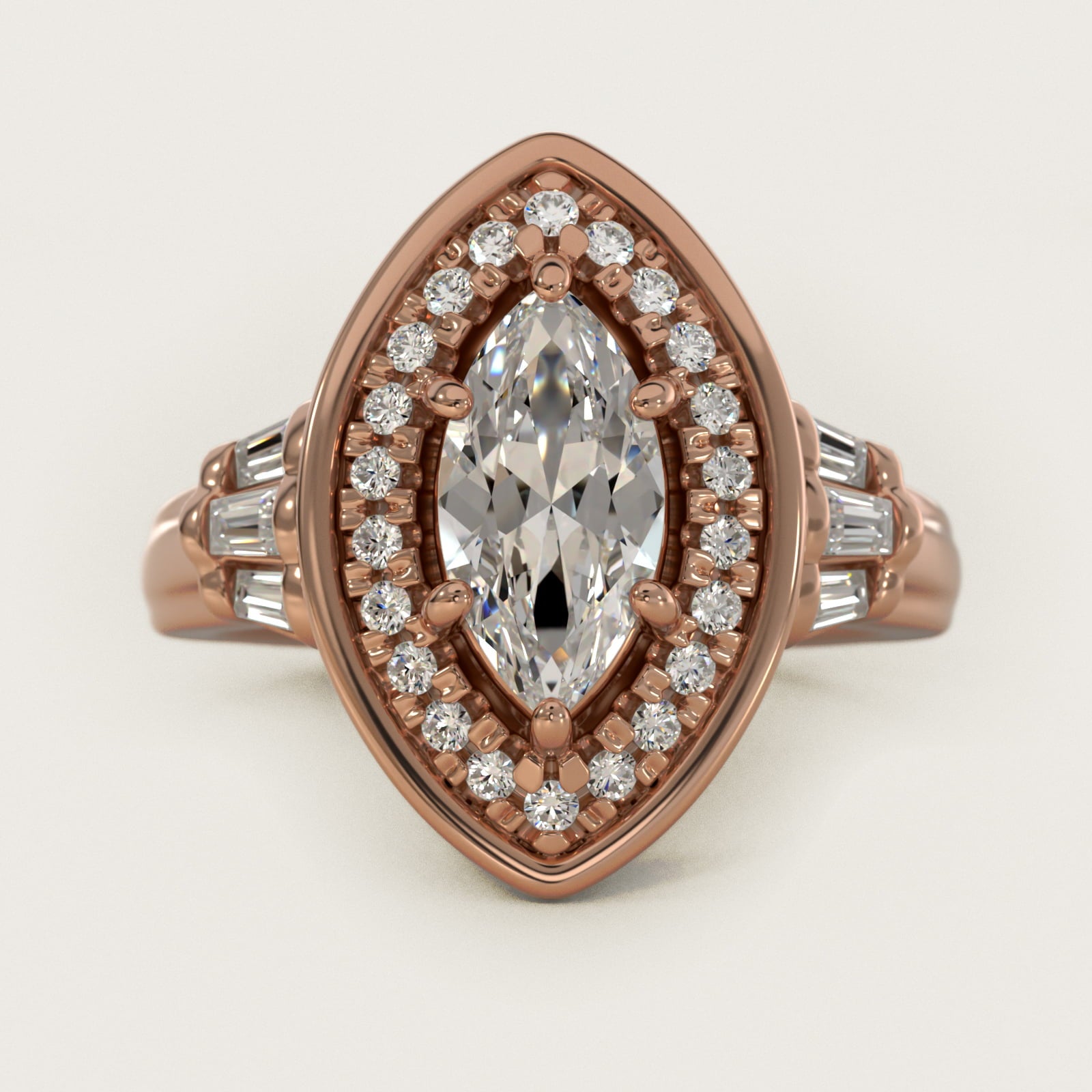 Square Halo Diamond Engagement Ring in 14k Rose Gold By Zac Zac Posen - Marquise Center
