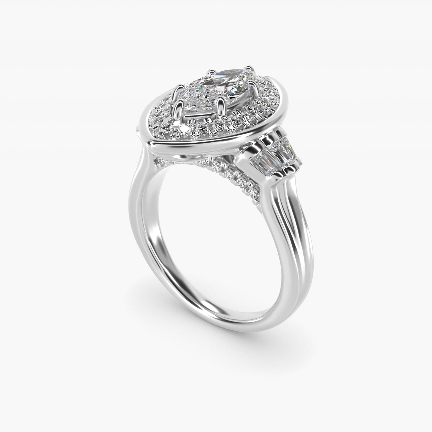 Square Halo Diamond Engagement Ring in 14k White Gold By Zac Zac Posen - Marquise Center
