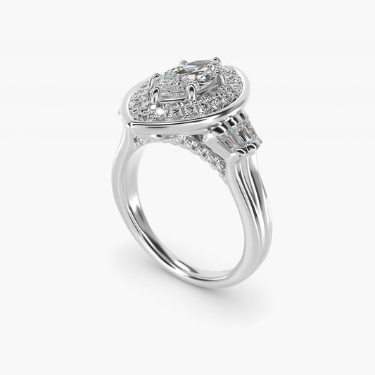 Square Halo Diamond Engagement Ring in 14k White Gold By Zac Zac Posen - Marquise Center