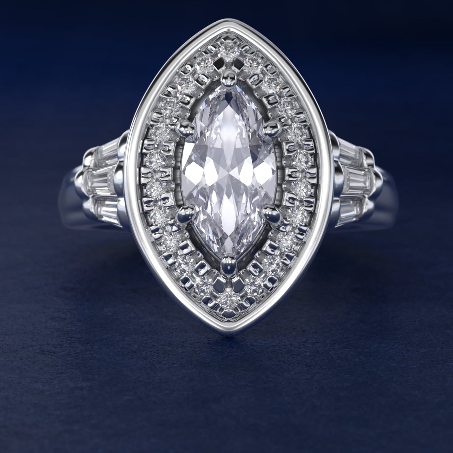 Square Halo Diamond Engagement Ring in 14k White Gold By Zac Zac Posen - Marquise Center
