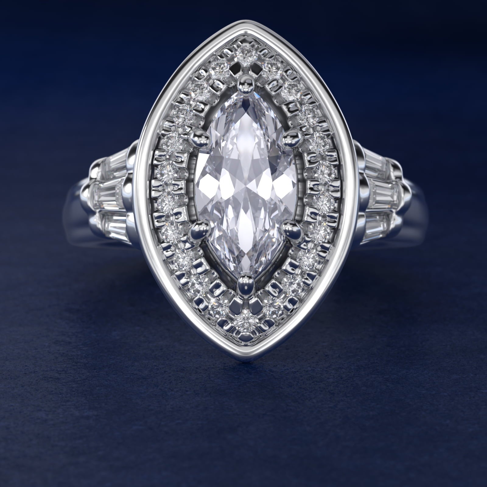 Square Halo Diamond Engagement Ring in 14k White Gold By Zac Zac Posen - Marquise Center