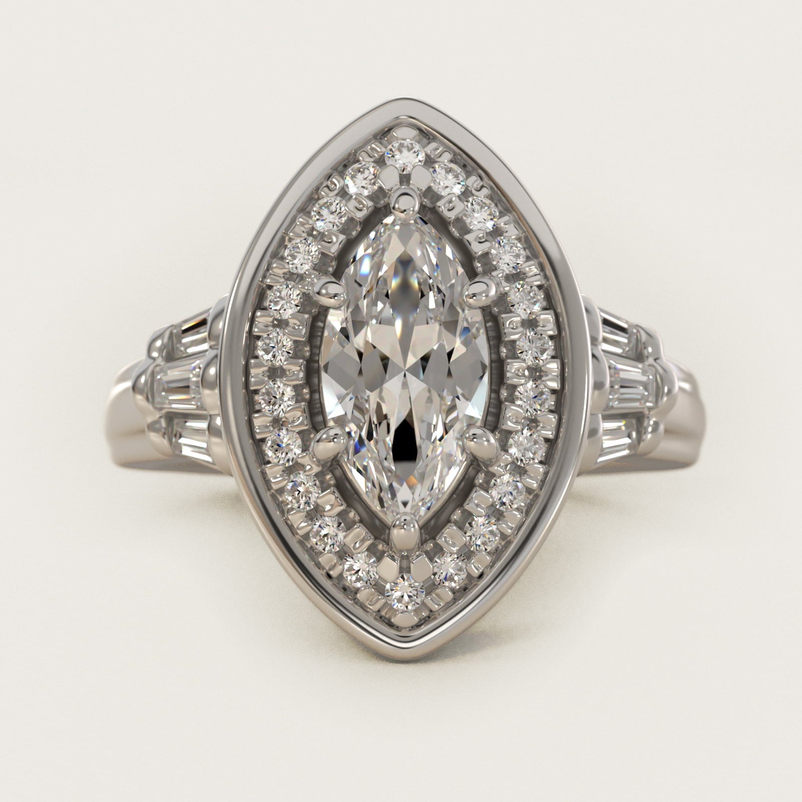 Square Halo Diamond Engagement Ring in 18k White Gold By Zac Zac Posen - Marquise Center