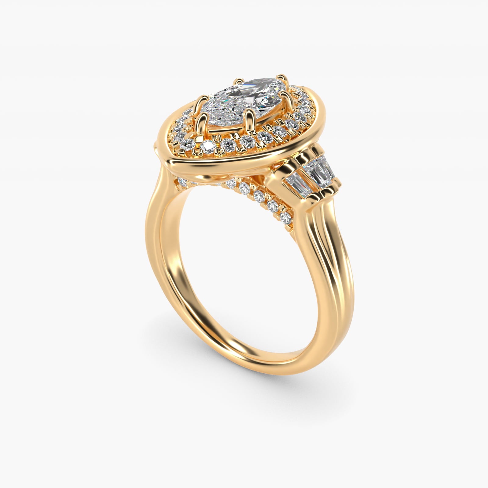 Square Halo Diamond Engagement Ring in 18k Yellow Gold By Zac Zac Posen - Marquise Center