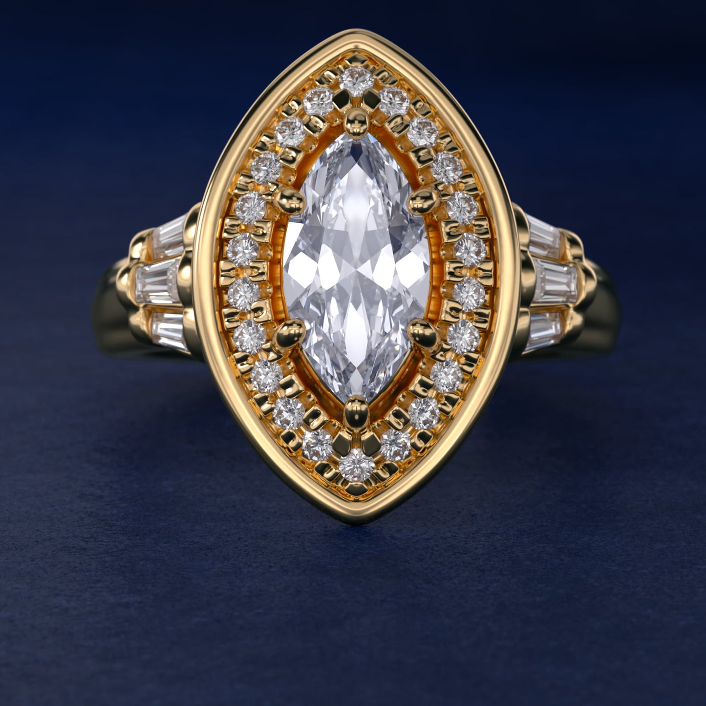 Square Halo Diamond Engagement Ring in 14K Yellow Gold By Zac Zac Posen - Marquise Center