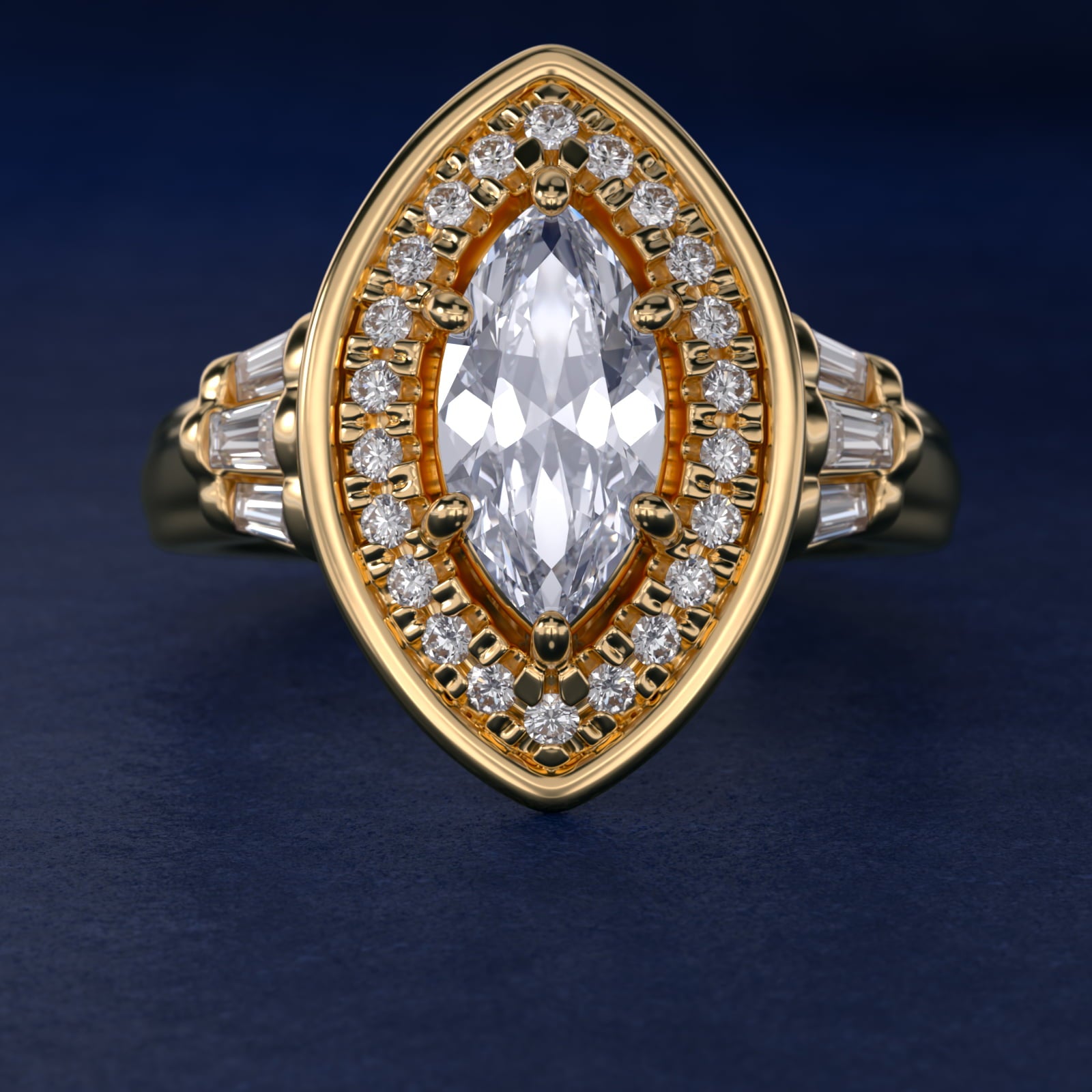 Square Halo Diamond Engagement Ring in 14K Yellow Gold By Zac Zac Posen - Marquise Center