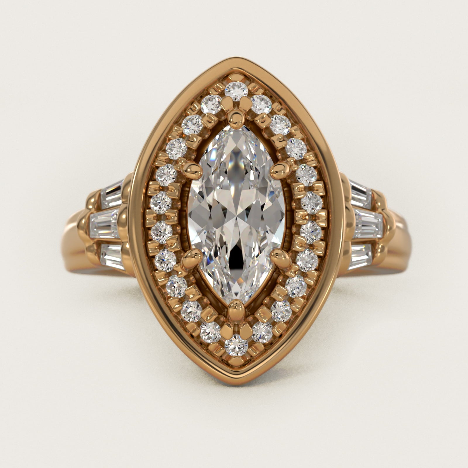 Square Halo Diamond Engagement Ring in 18k Yellow Gold By Zac Zac Posen - Marquise Center