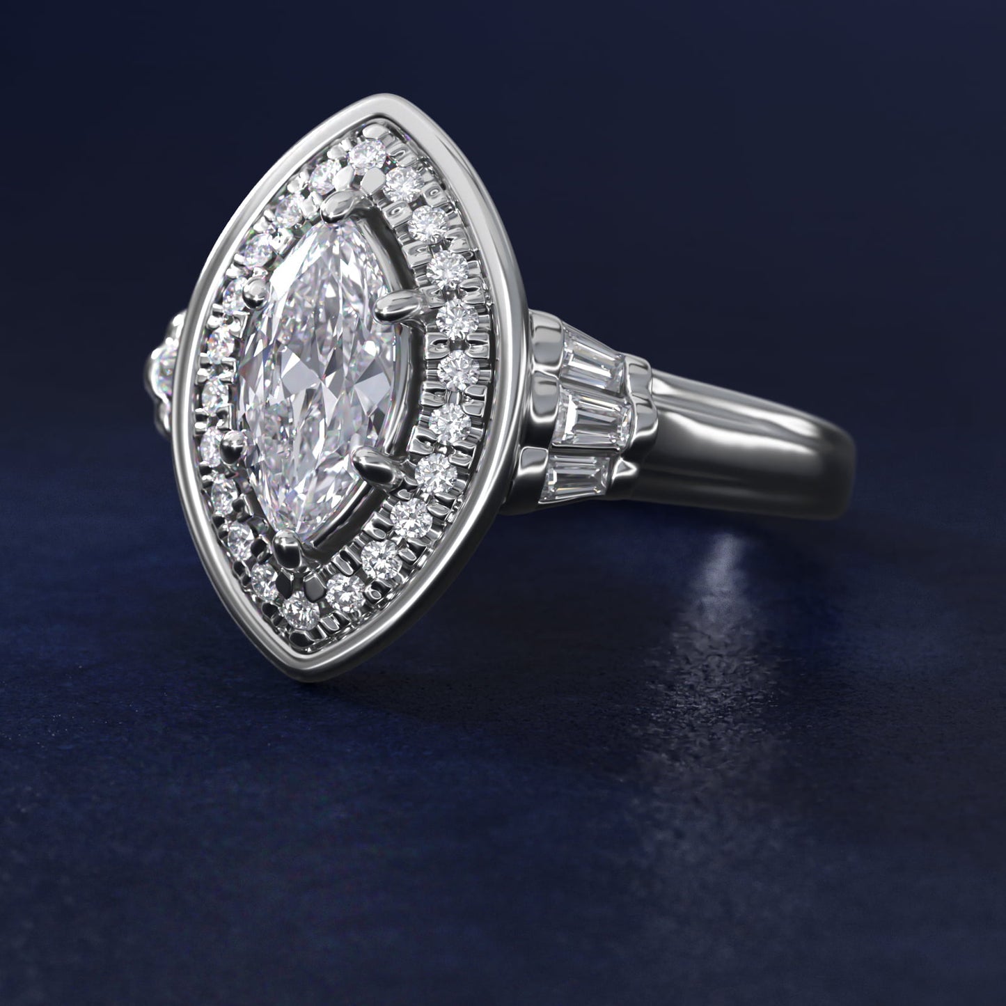 Square Halo Diamond Engagement Ring in Platinum By Zac Zac Posen - Marquise Center