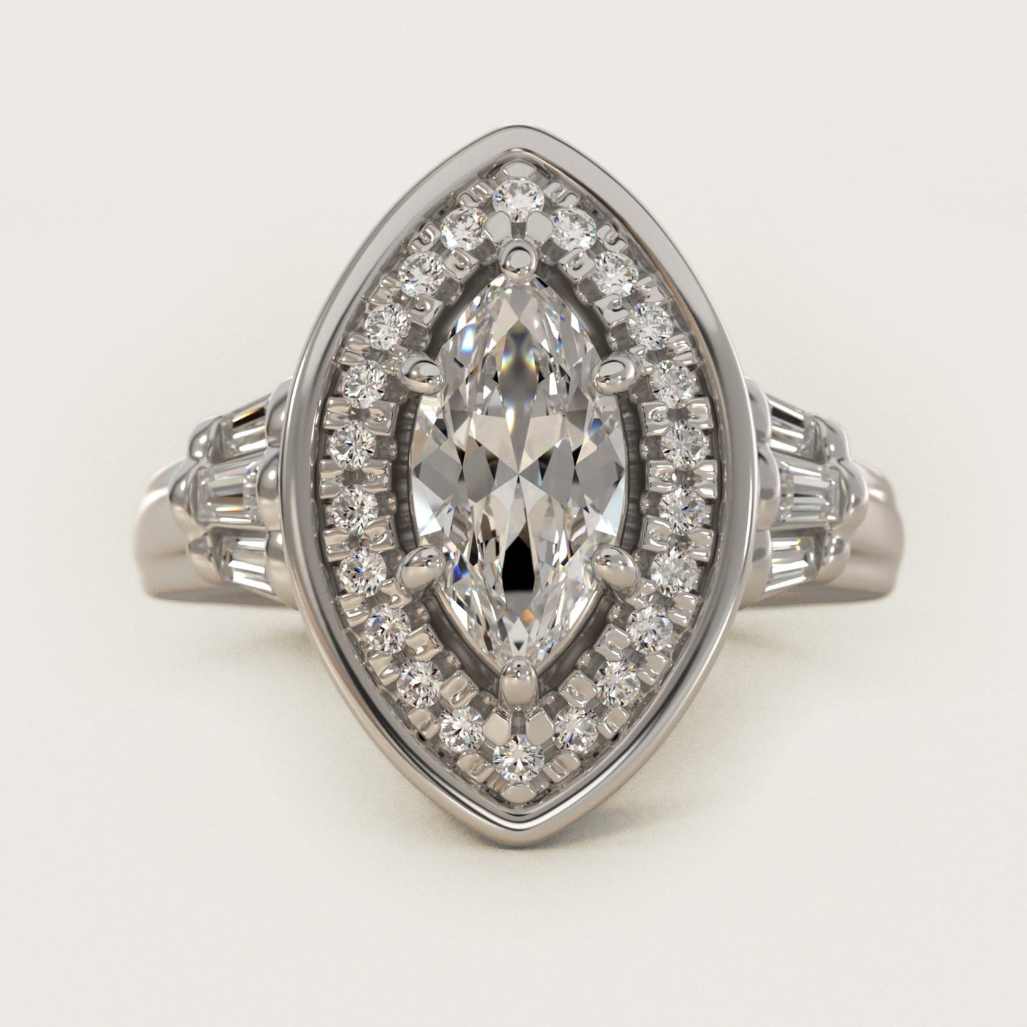Square Halo Diamond Engagement Ring in Platinum By Zac Zac Posen - Marquise Center