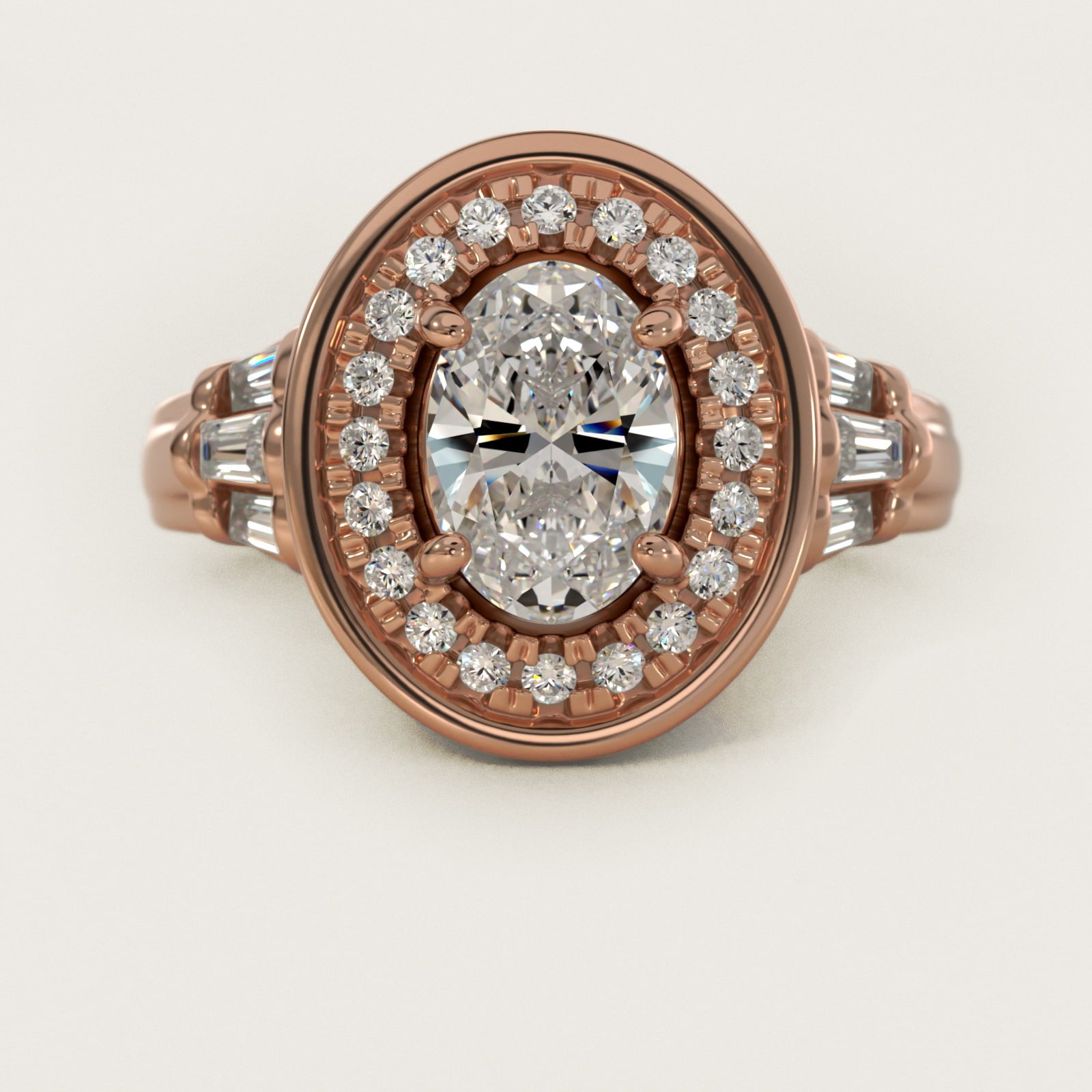 Square Halo Diamond Engagement Ring in 14k Rose Gold By Zac Zac Posen - Oval Center