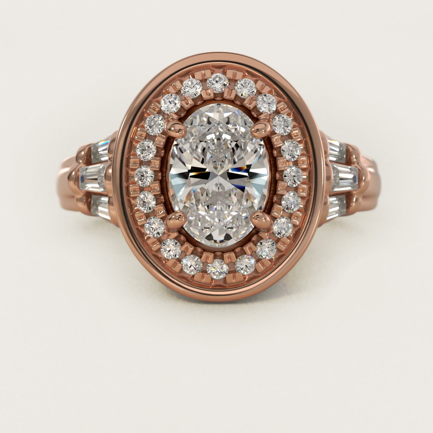 Square Halo Diamond Engagement Ring in 18k Rose Gold By Zac Zac Posen - Oval Center
