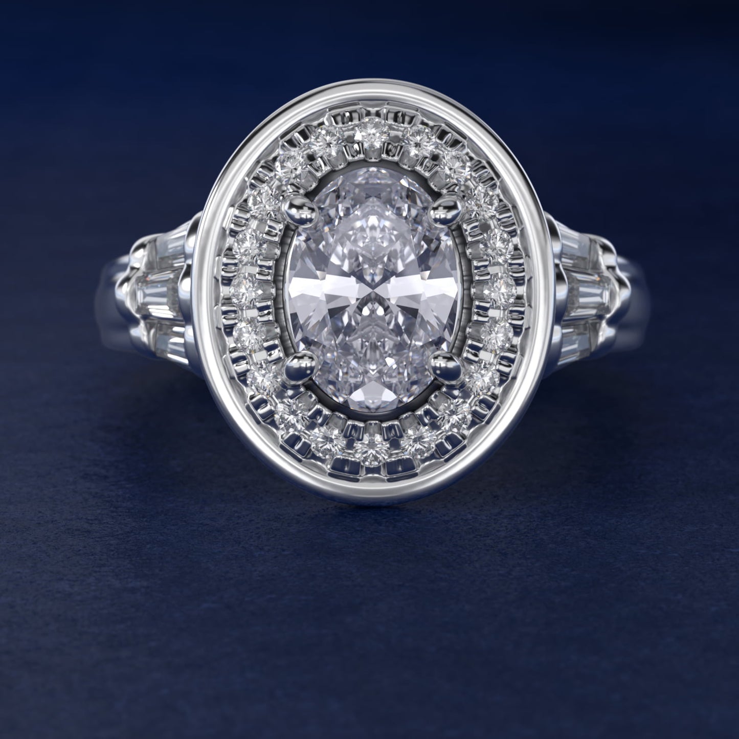 Square Halo Diamond Engagement Ring in 14k White Gold By Zac Zac Posen - Oval Center