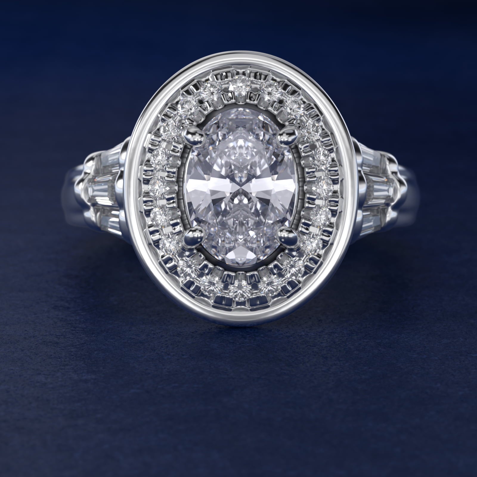 Square Halo Diamond Engagement Ring in 18k White Gold By Zac Zac Posen - Oval Center