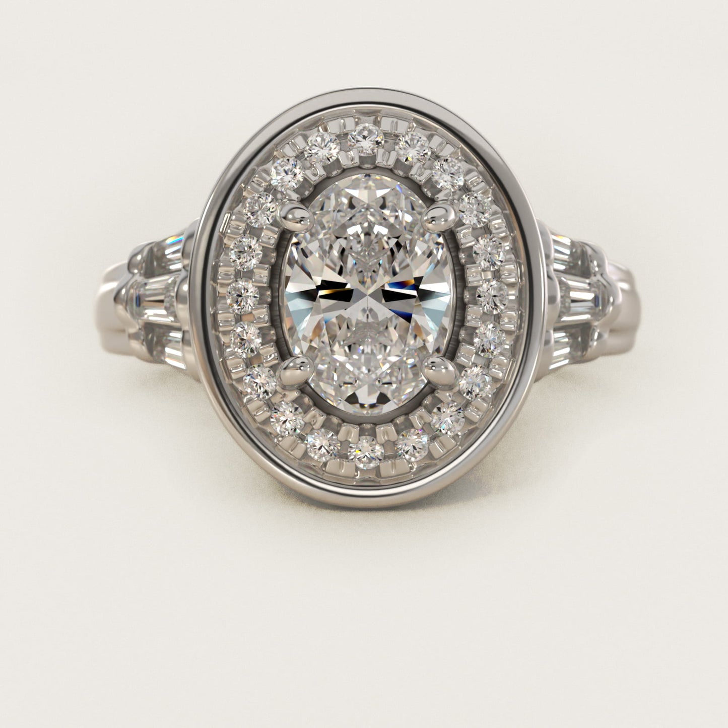 Square Halo Diamond Engagement Ring in 18k White Gold By Zac Zac Posen - Oval Center