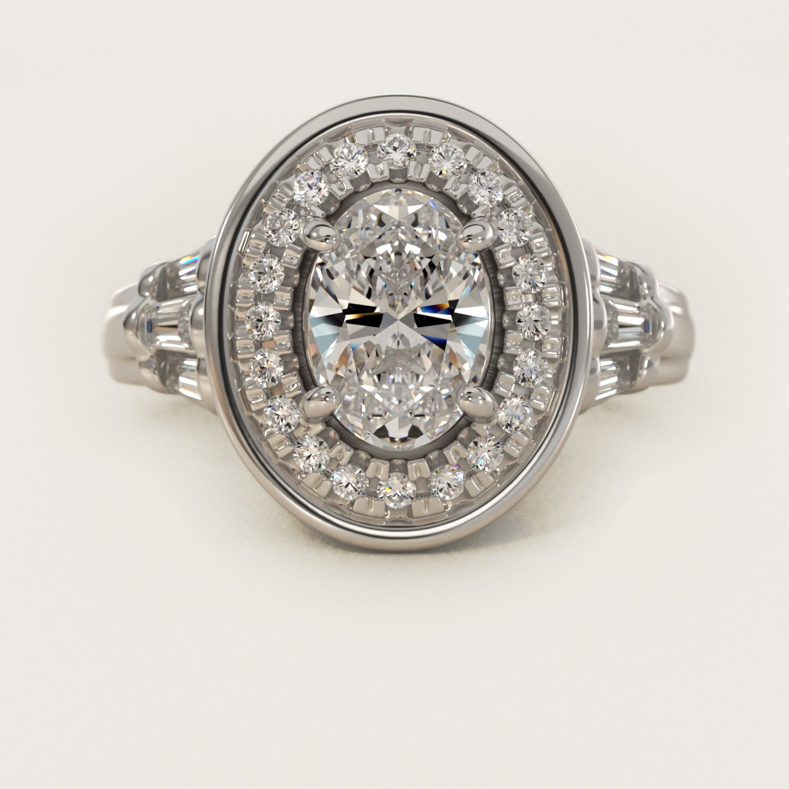 Square Halo Diamond Engagement Ring in 18k White Gold By Zac Zac Posen - Oval Center