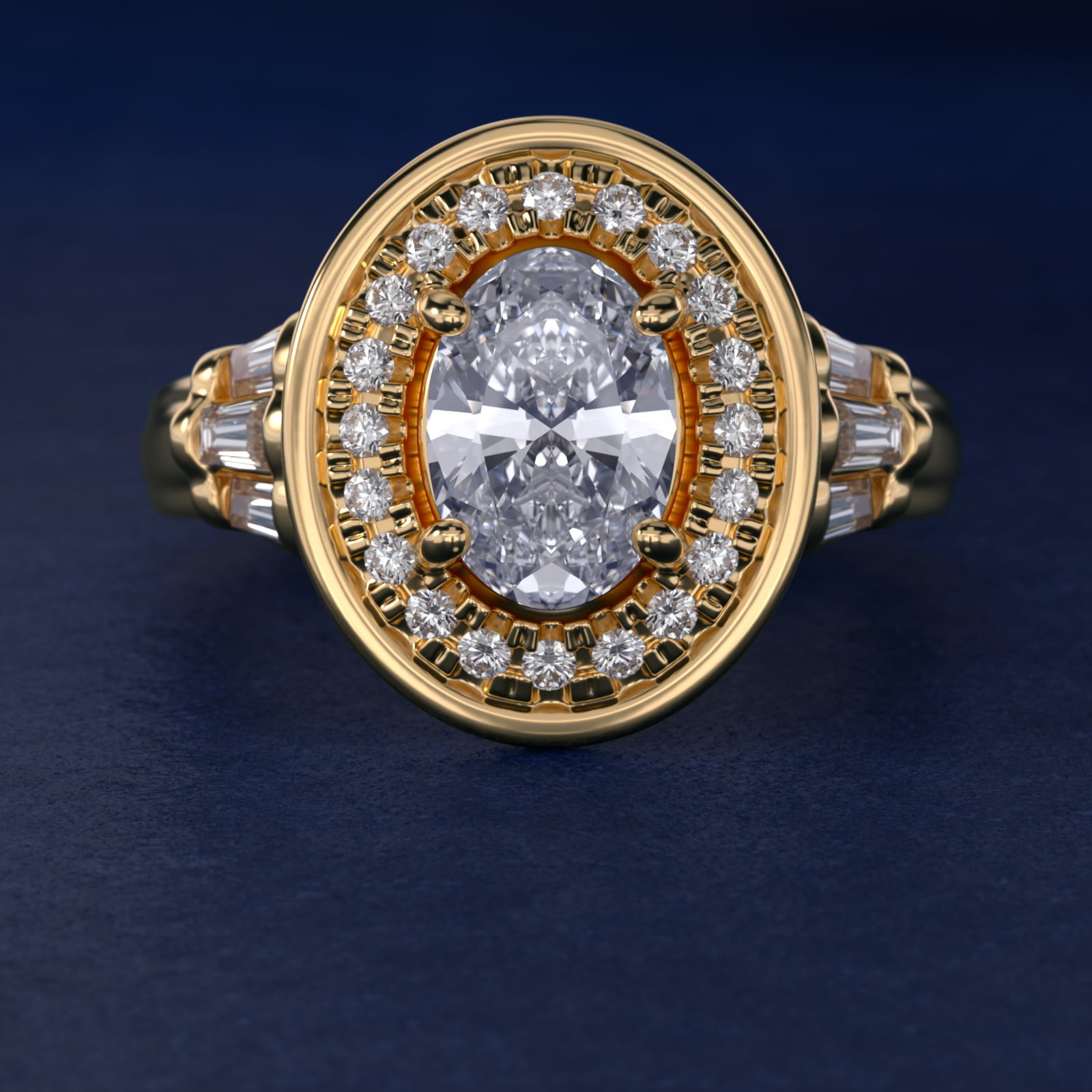 Square Halo Diamond Engagement Ring in 14K Yellow Gold By Zac Zac Posen - Oval Center
