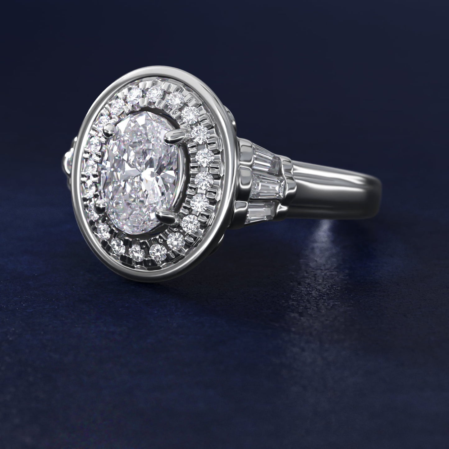 Square Halo Diamond Engagement Ring in Platinum By Zac Zac Posen - Oval Center