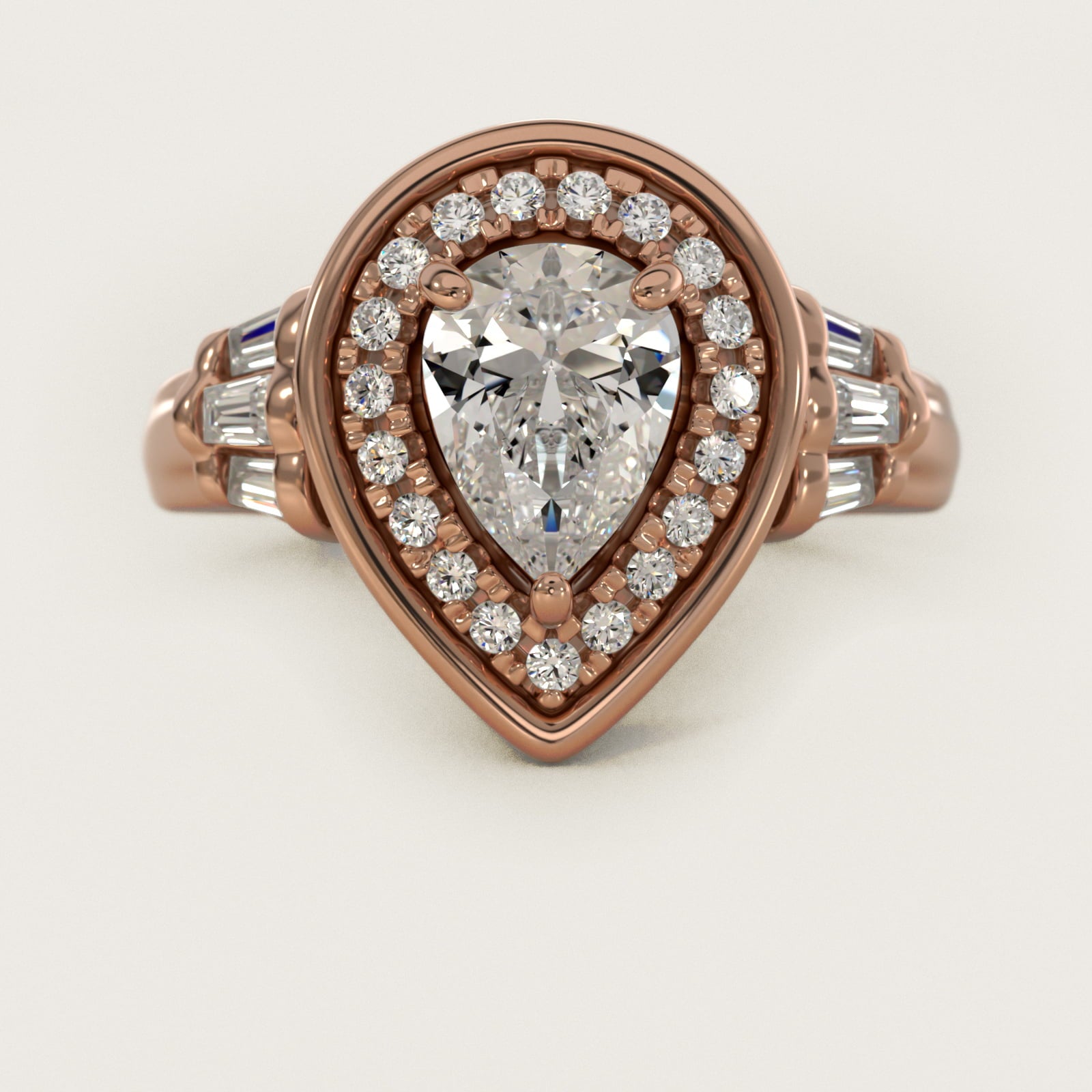 Square Halo Diamond Engagement Ring in 18k Rose Gold By Zac Zac Posen - Pear Center