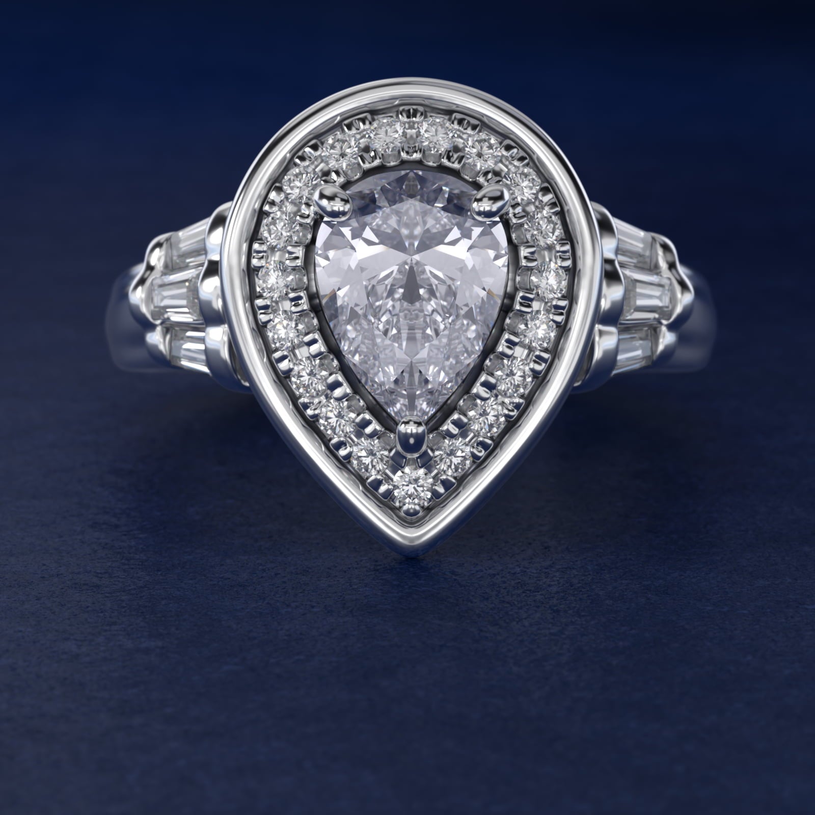 Square Halo Diamond Engagement Ring in 18k White Gold By Zac Zac Posen - Pear Center