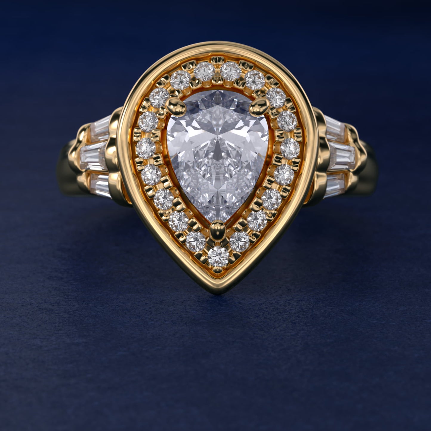 Square Halo Diamond Engagement Ring in 18k Yellow Gold By Zac Zac Posen - Pear Center