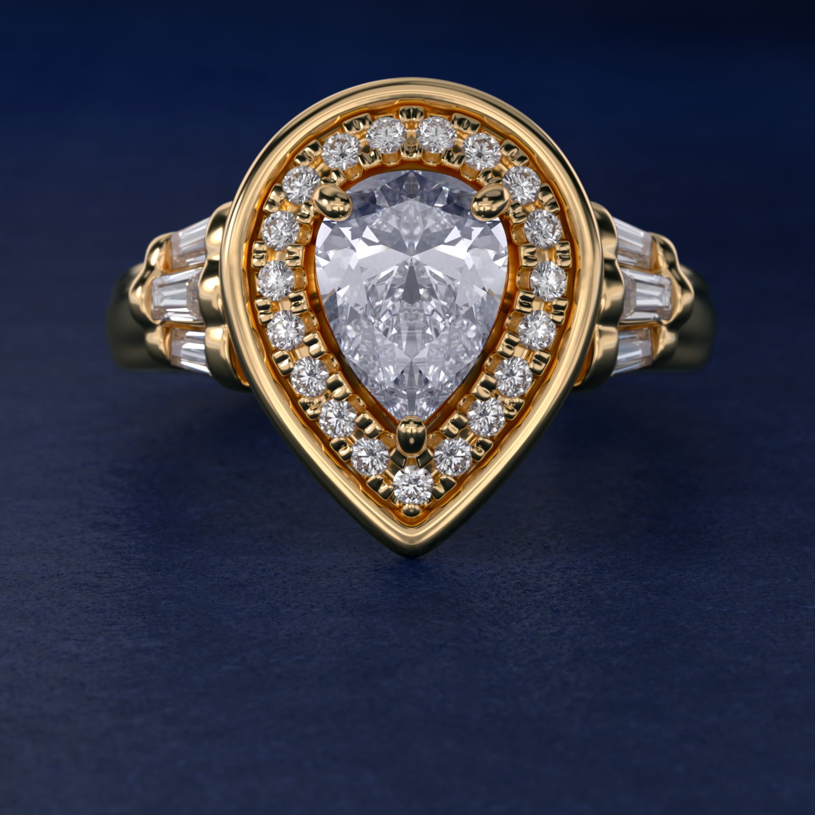 Square Halo Diamond Engagement Ring in 18k Yellow Gold By Zac Zac Posen - Pear Center