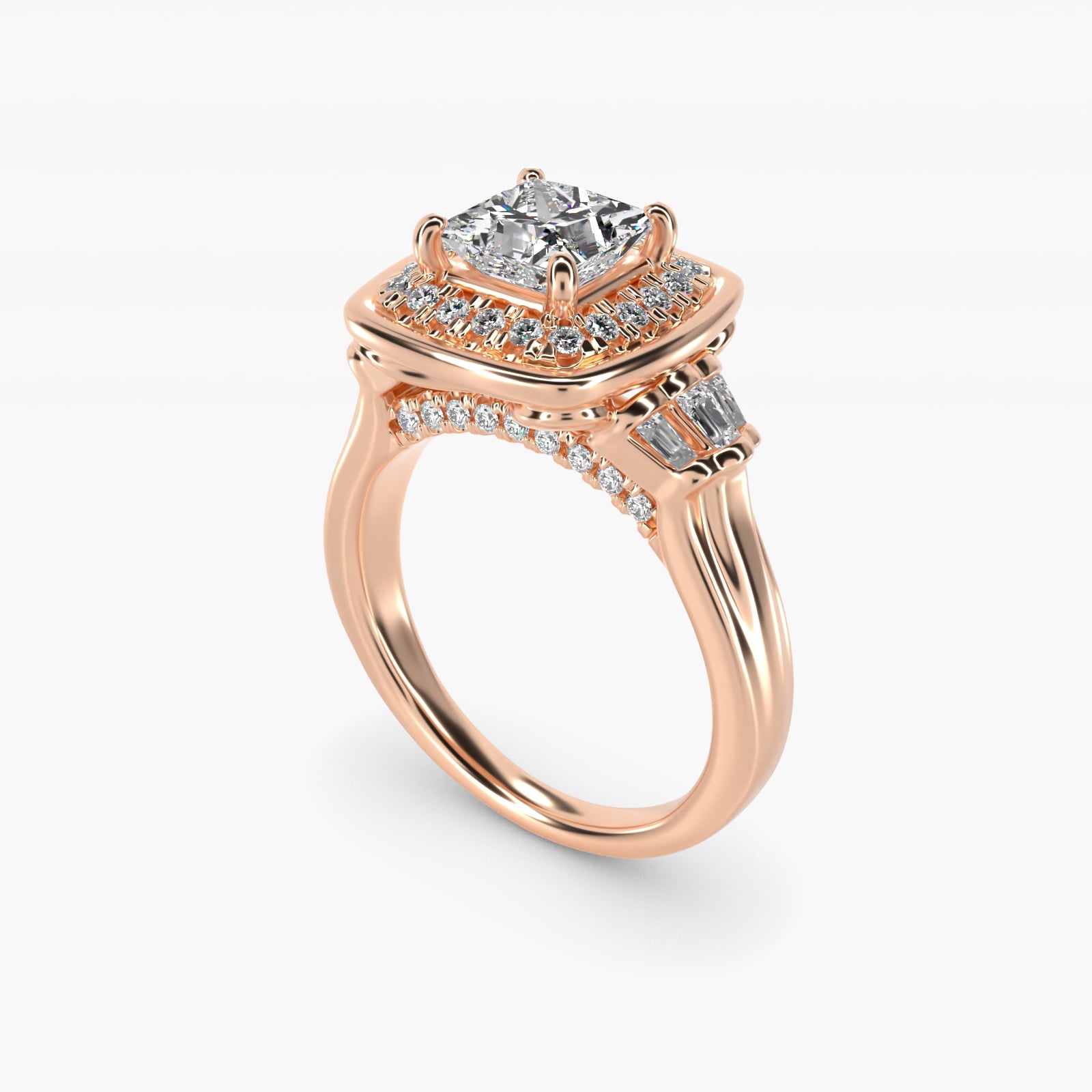 Square Halo Diamond Engagement Ring in 14k Rose Gold By Zac Zac Posen - Princess Center