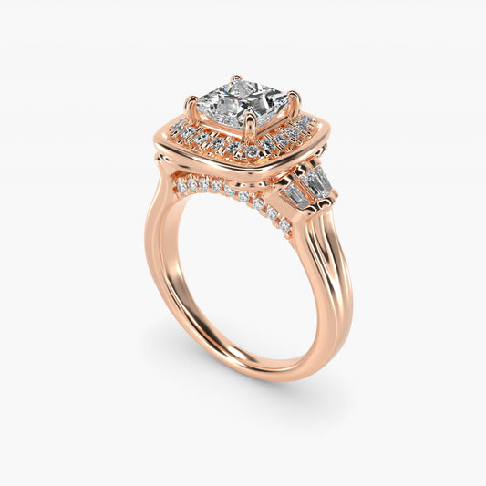 Square Halo Diamond Engagement Ring in 18k Rose Gold By Zac Zac Posen - Princess Center
