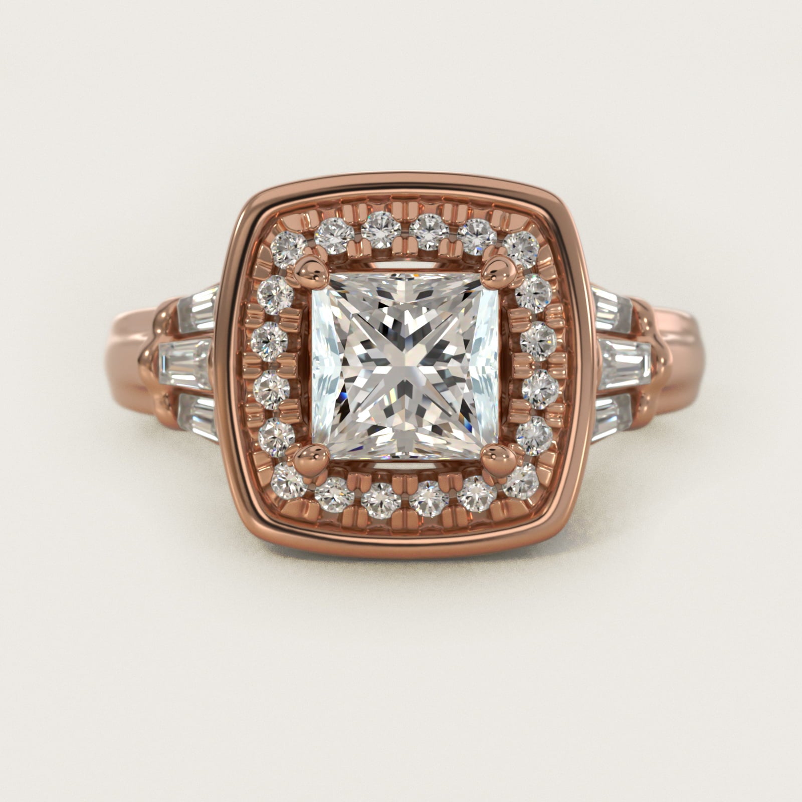 Square Halo Diamond Engagement Ring in 14k Rose Gold By Zac Zac Posen - Princess Center