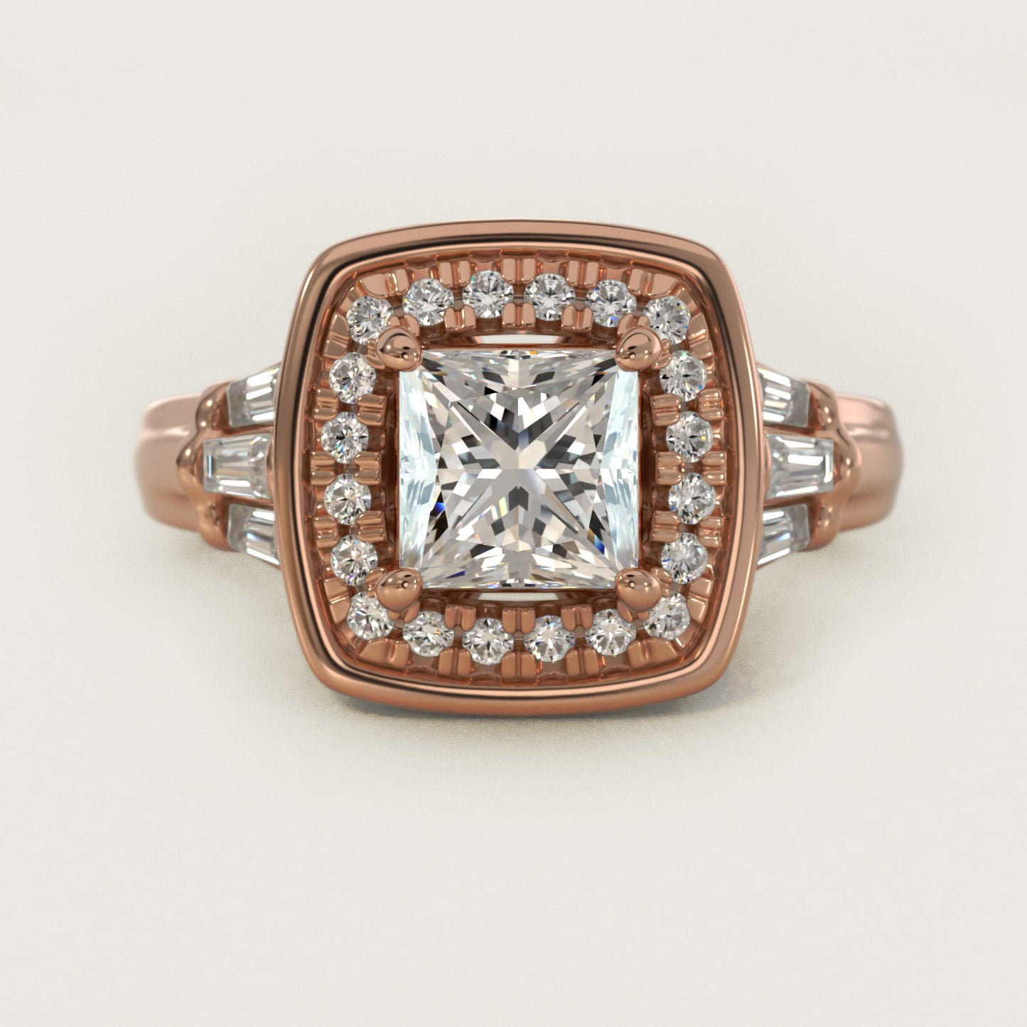 Square Halo Diamond Engagement Ring in 18k Rose Gold By Zac Zac Posen - Princess Center