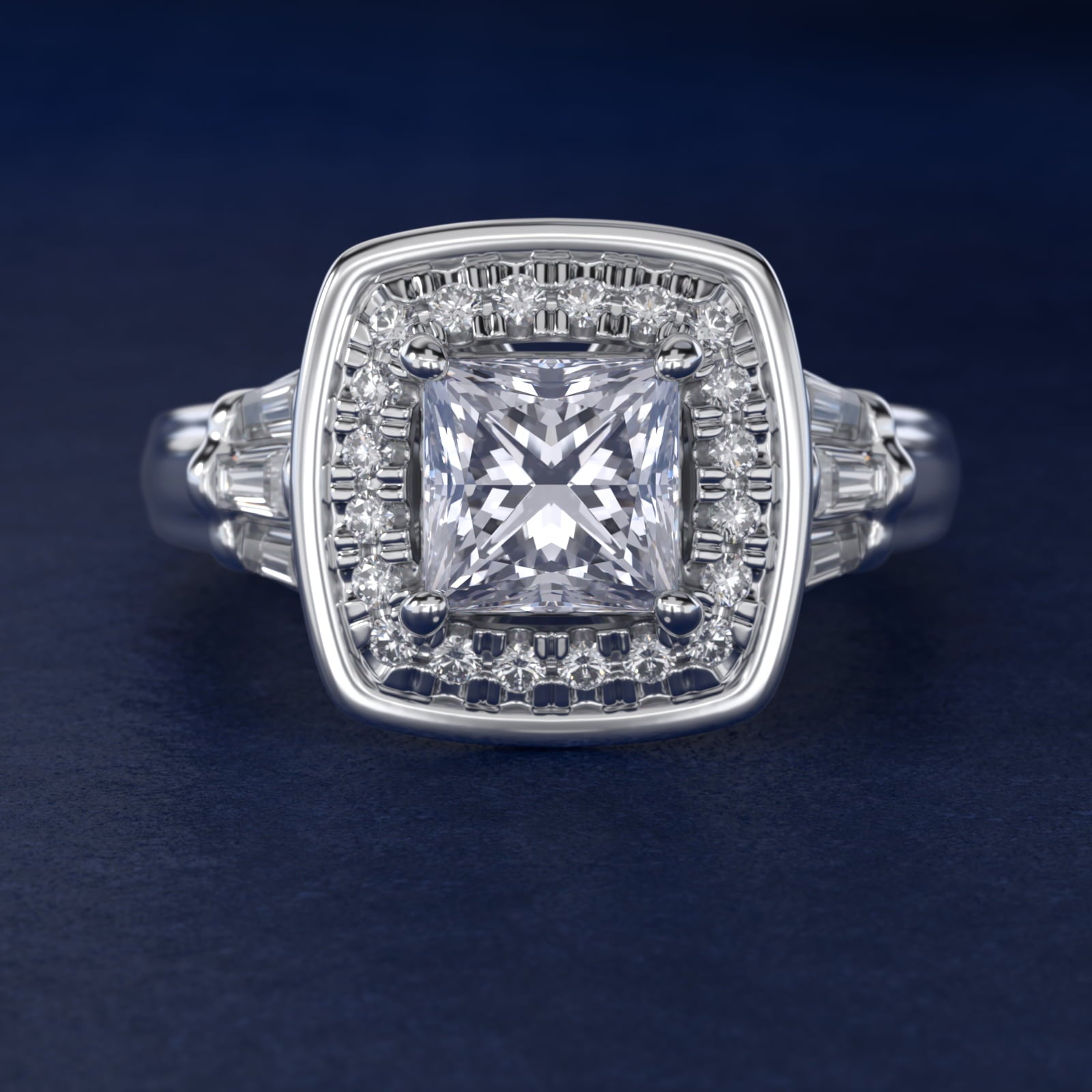 Square Halo Diamond Engagement Ring in 14k White Gold By Zac Zac Posen - Princess Center