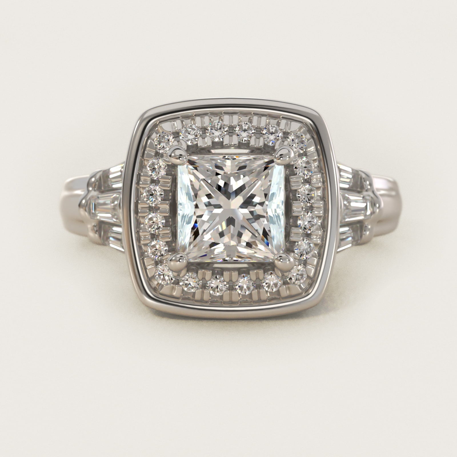 Square Halo Diamond Engagement Ring in 14k White Gold By Zac Zac Posen - Princess Center