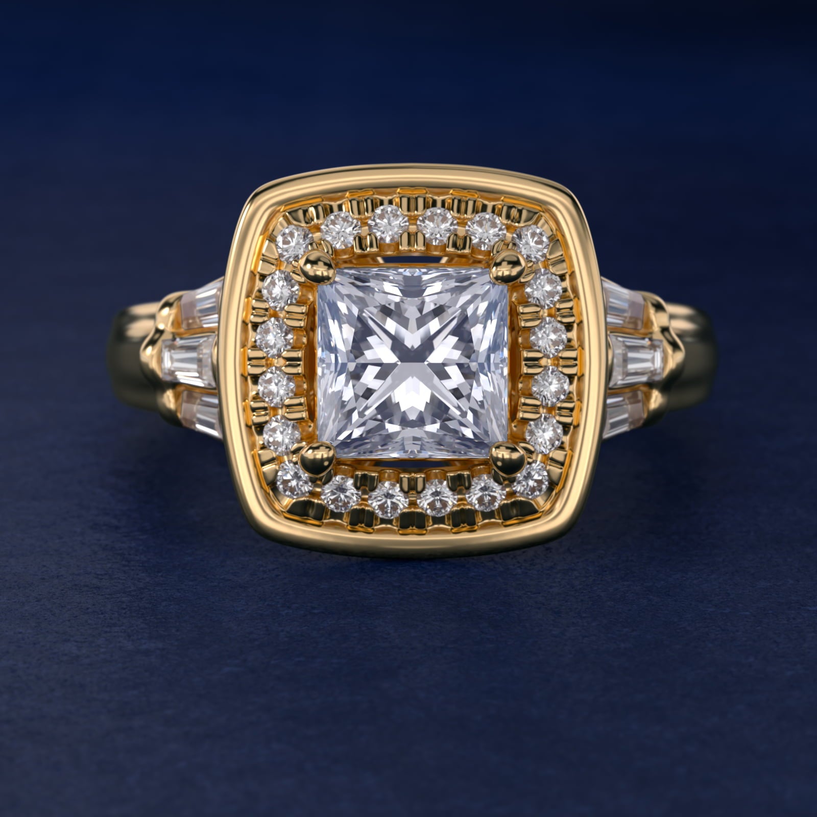 Square Halo Diamond Engagement Ring in 14K Yellow Gold By Zac Zac Posen - Princess Center
