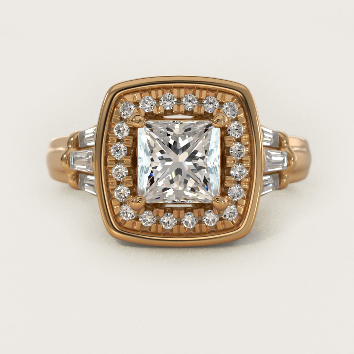 Square Halo Diamond Engagement Ring in 18k Yellow Gold By Zac Zac Posen - Princess Center