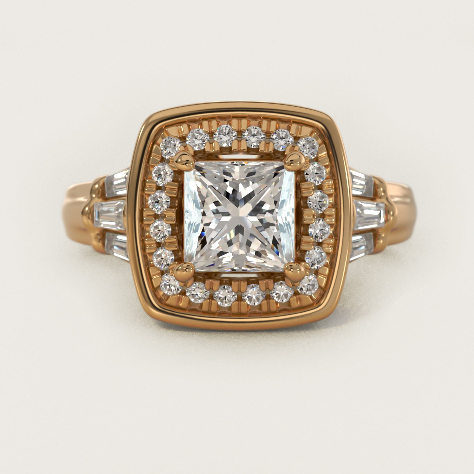 Square Halo Diamond Engagement Ring in 18k Yellow Gold By Zac Zac Posen - Princess Center