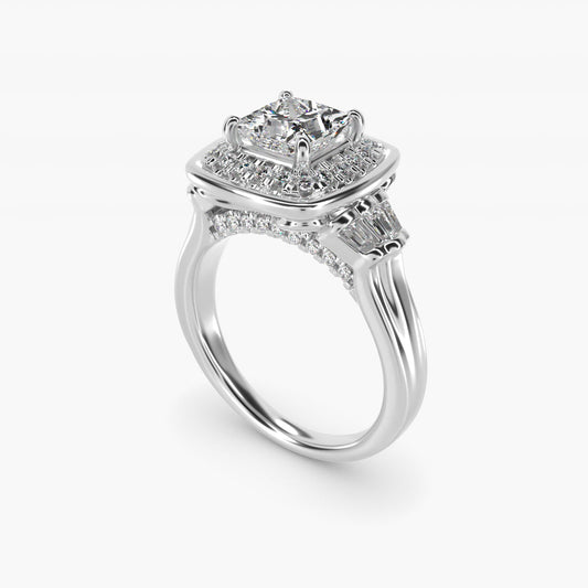 Square Halo Diamond Engagement Ring in Platinum By Zac Zac Posen - Princess Center